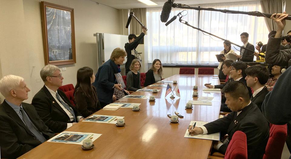 Caren presenting Sachiko to the mayor in Nagasaki along with Lerner employees